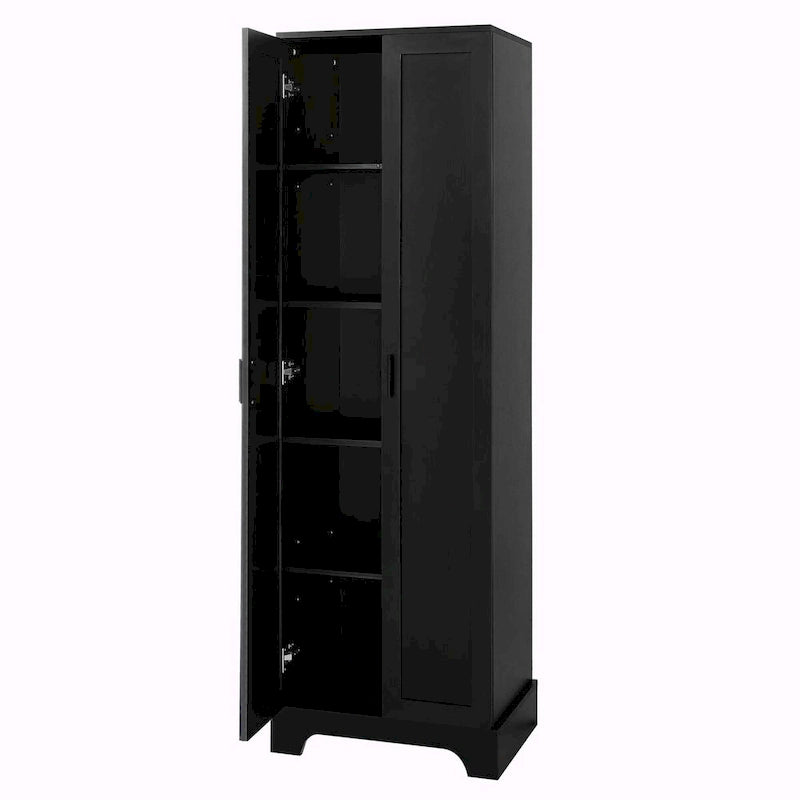 Meuble de rangement haut avec deux portes et étagères réglables Noir Blanc Marron