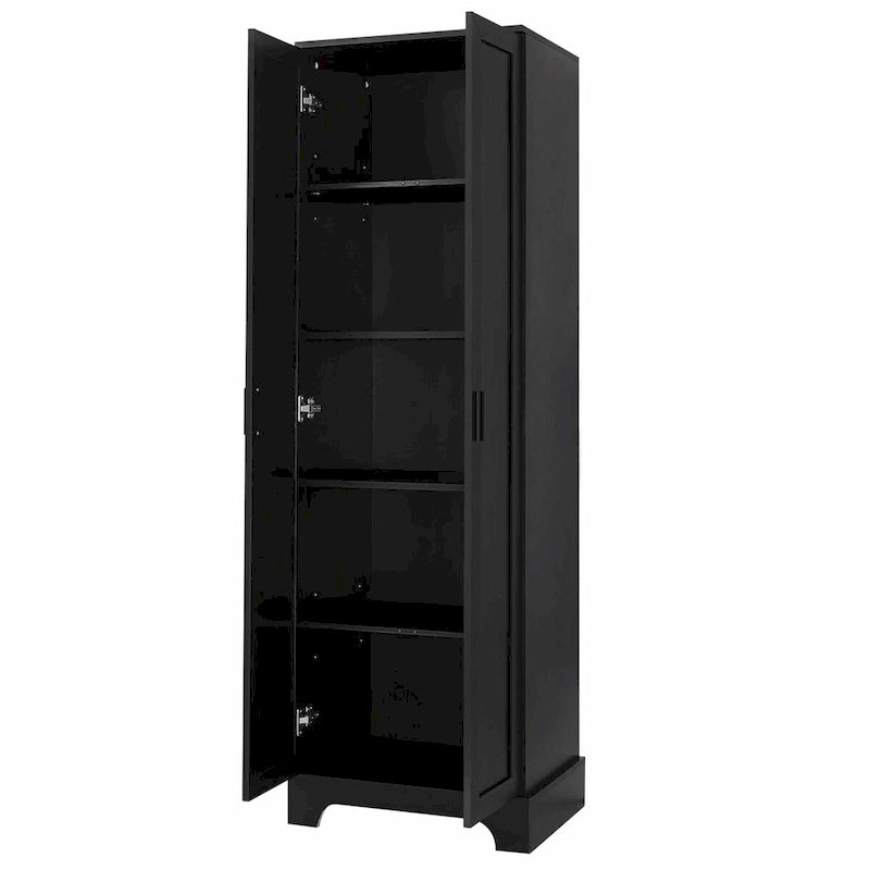 Meuble de rangement haut avec deux portes et étagères réglables Noir Blanc Marron