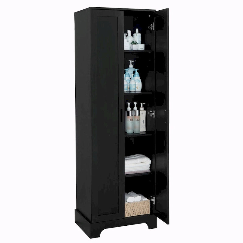 Meuble de rangement haut avec deux portes et étagères réglables Noir Blanc Marron