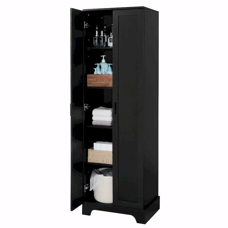 Meuble de rangement haut avec deux portes et étagères réglables Noir Blanc Marron